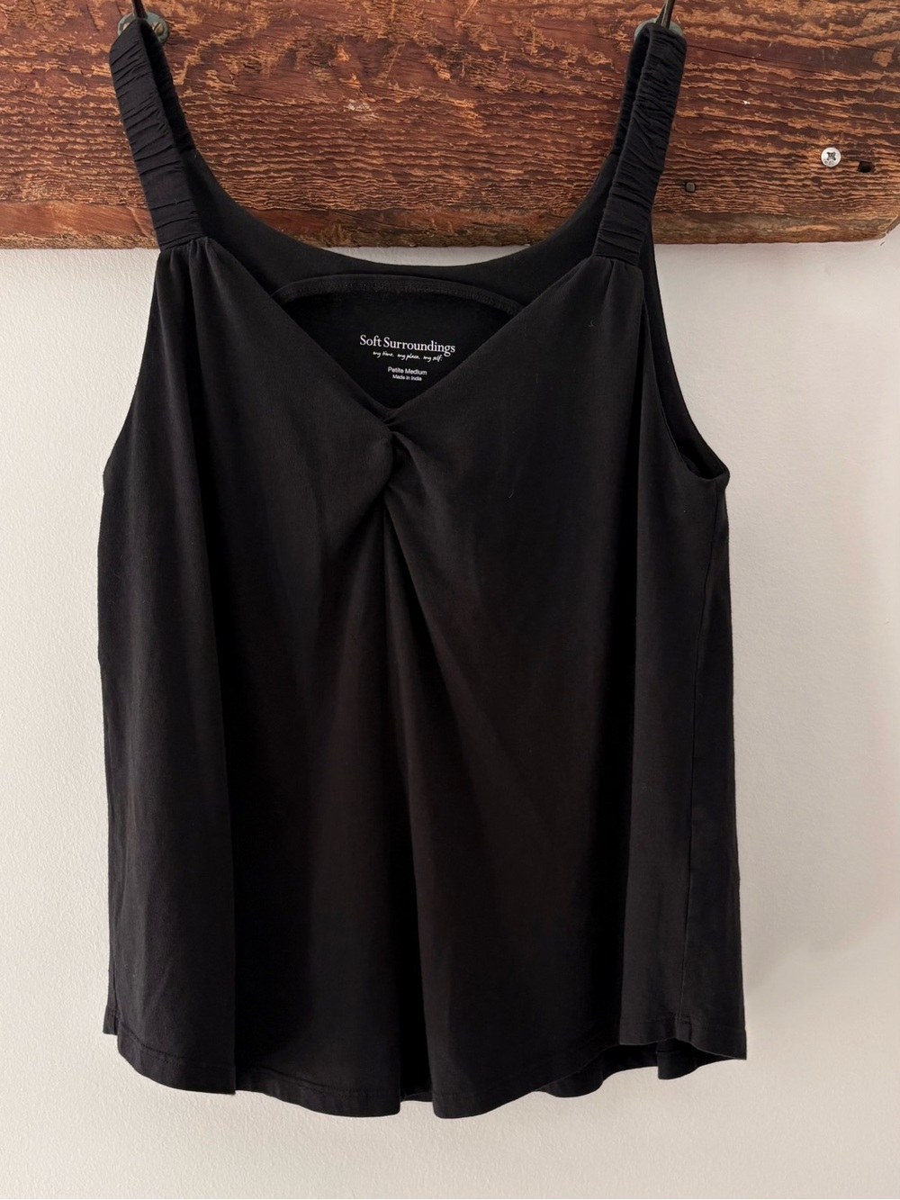 Soft Surroundings—Black Flowy Tank, Elastic Scrunch Straps (Cotton/Modal)